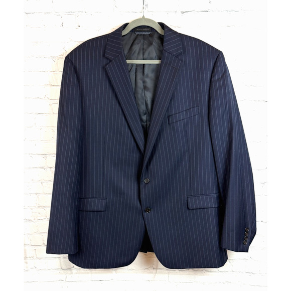 LAUREN RALPH LAUREN blue striped wool blend mens jacket blazer 48L - Picture 1 of 13